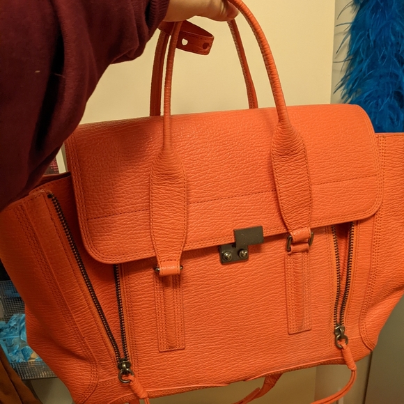 PHILLIP LIM 3.1 Textured Calfskin Large Pashli Satchel Coral - Picture 15 of 16